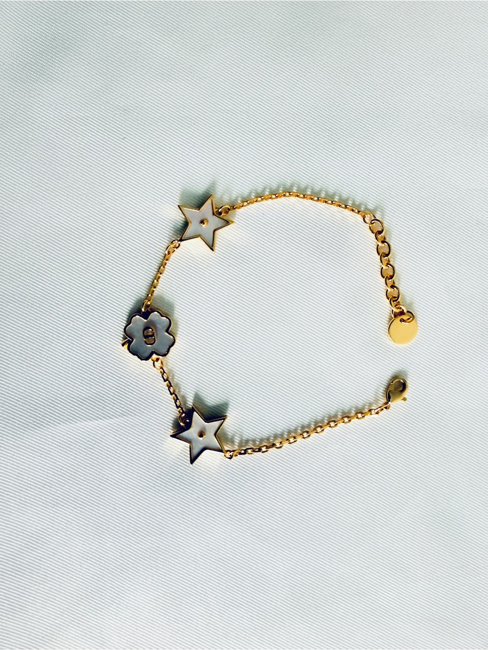 Champagne Gold Metal 18k Plated Star & Clover Charm Bracelet -